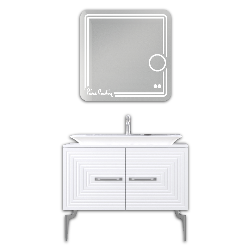 Set mobilier baie Pierre Cardin Halley  3 piese  alb-argintiu  100 cm
