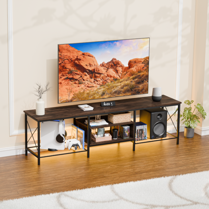 Comoda TV cu Rafturi, Doctor Home Earth, 180 x 40 x 53 CM, Cadru Metal - Maro Rustic