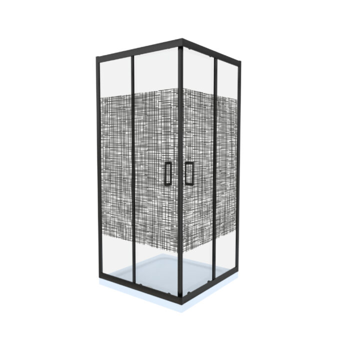 Cabina de dus simpla Celesta Titan  patrata  sticla cu model Lines 104 6 mm  80 x 80 x 190 cm  profil negru