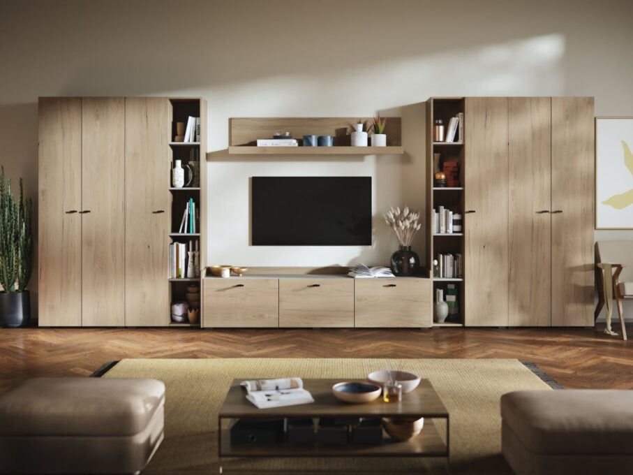 Living Silensia C5 DUO - Mobila sufragerie aspect lemn / bej