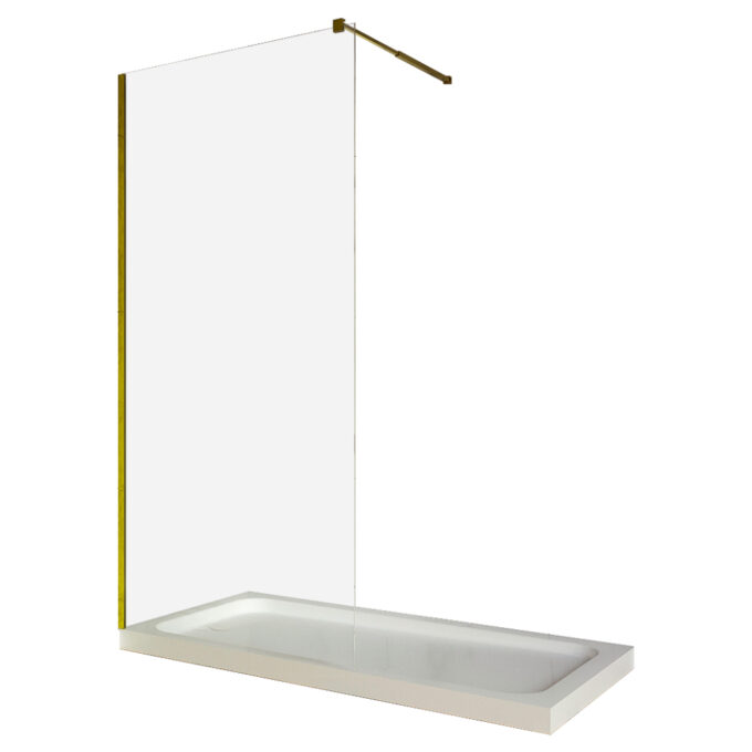 Paravan dus walk in / Perete dus  sticla transparenta 8 mm  profil auriu  tija extensibila  90 x 200 cm