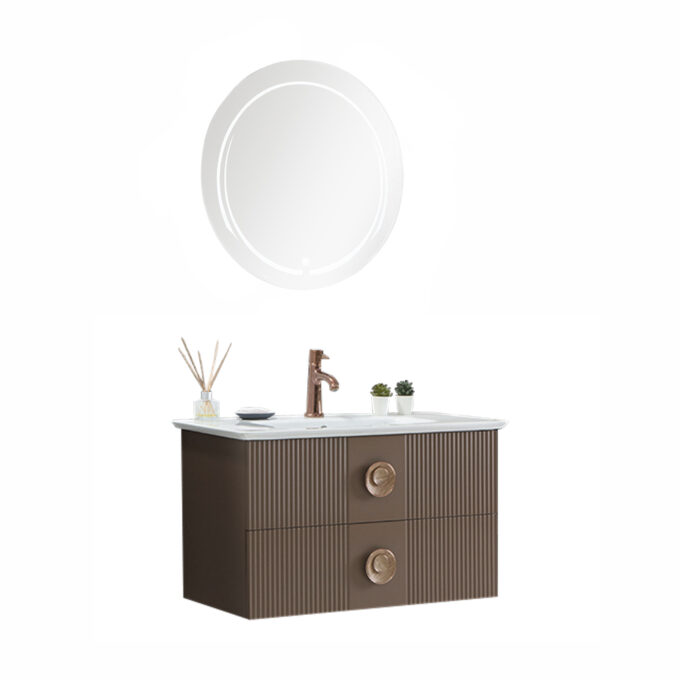 Set mobilier baie Vanity  suspendat  3 piese  maro  90 cm