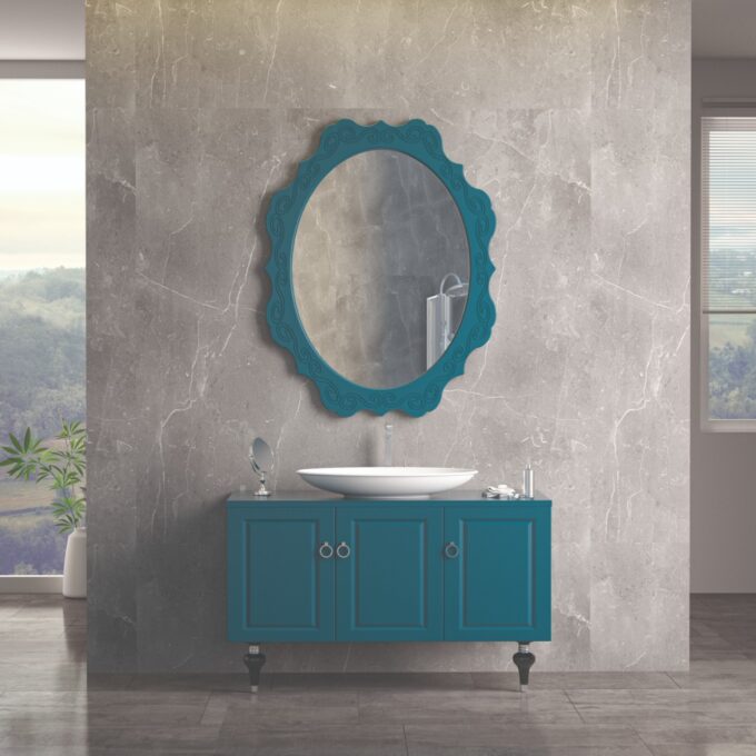 Set mobilier baie Palermo cu baza pentru lavoar  oglinda  120 cm  turcoaz