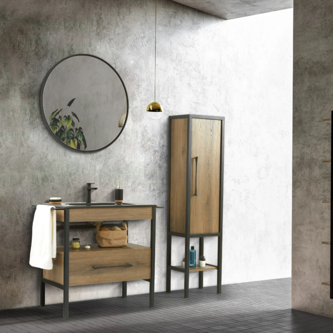 Set mobilier baie Woodline  3 piese  96 cm  maro