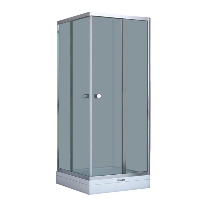 Cabina dus simpla Londra  patrata  sticla clara  90 x 90 x 195 cm  cadita si sifon incluse