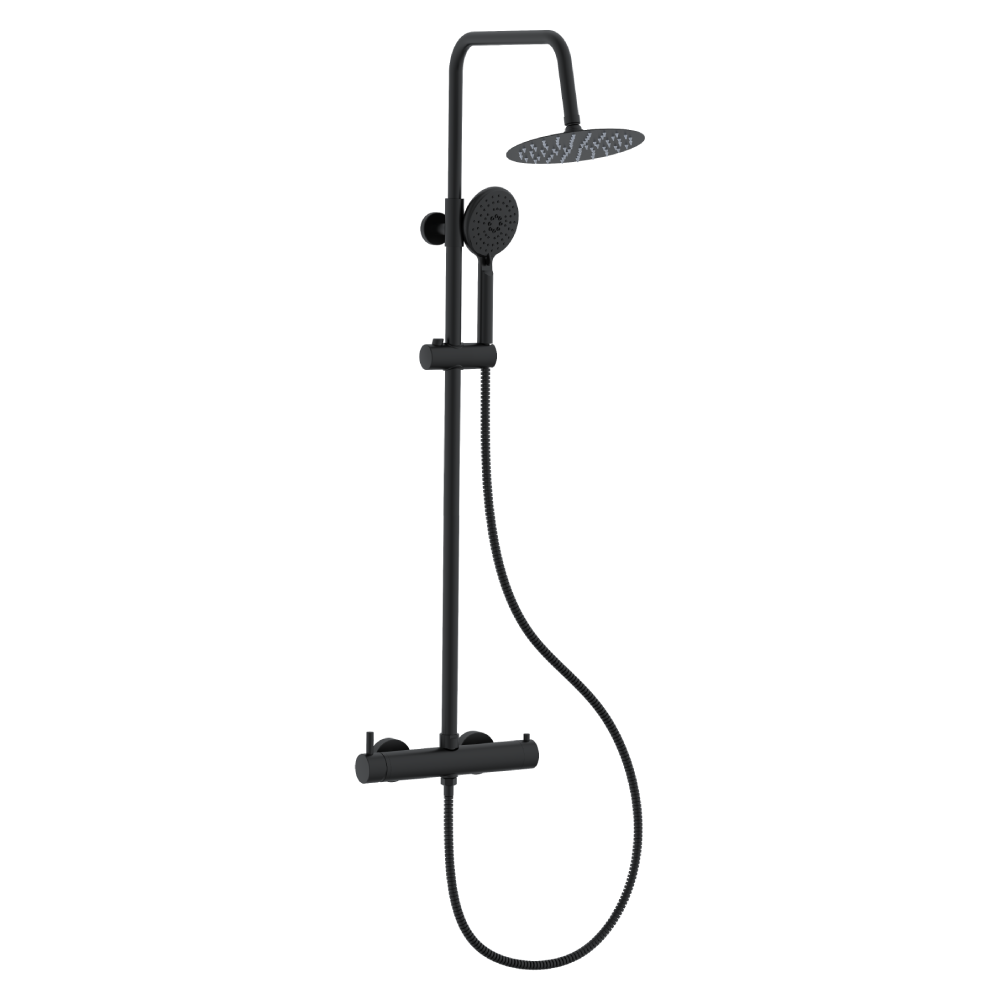 Coloana de dus Boet 82430/3/N  baterie dus cu termostat tubulara  furtun si para de dus incluse  negru mat