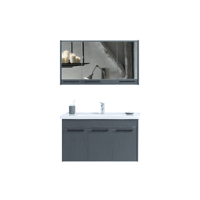 Set mobilier baie Sofia  suspendat  3 piese  gri inchis  100 cm