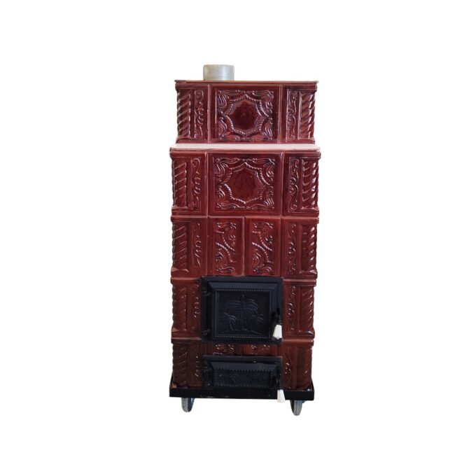 Soba teracota maro  5 randuri  tip Godin  45 x 45 x 135 cm  evacuare stanga