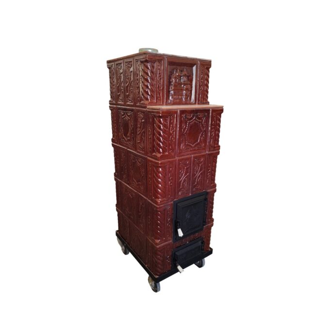 Soba teracota maro  5 randuri  cu roti  45 x 45 x 135 cm  evacuare stanga