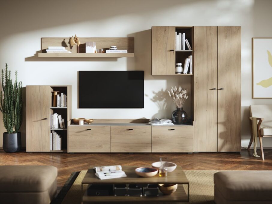 Living Silensia C1 UNO - Mobila sufragerie aspect lemn / bej