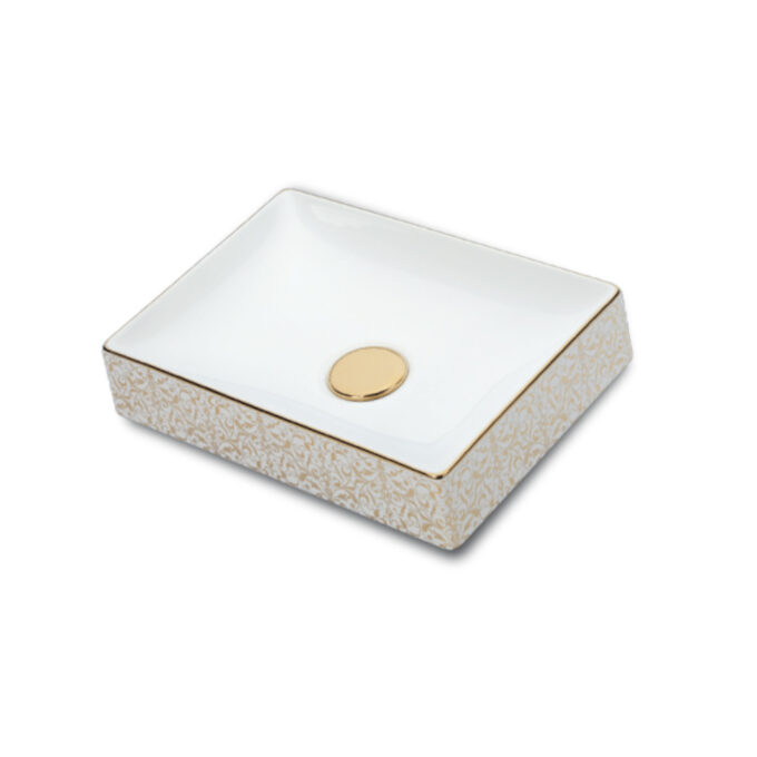 Lavoar baie pe blat Celesta Toronto  50 x 36 x 11 cm  ceramica  decor auriu/alb