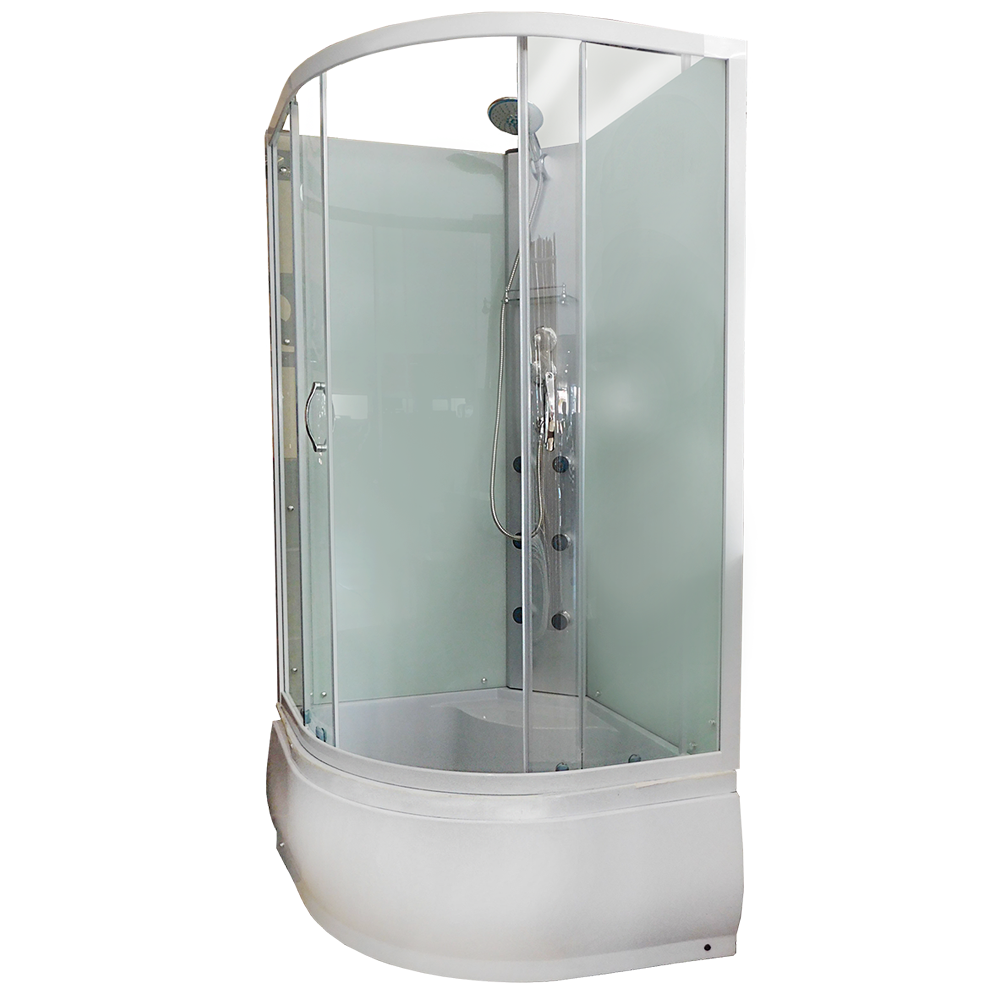 Cabina de dus cu hidromasaj semirotunda Sol  sticla transparenta  90x90x215 cm  profil alb  cadita inalta si sifon incluse