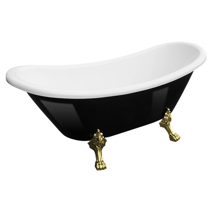 Cada baie freestanding Bella* BSM-410  acril  170 x 75 x 75 cm  negru lucios  picioare aurii