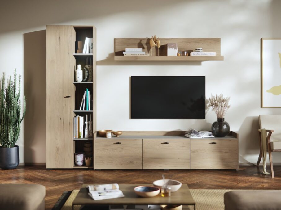 Living Silensia C2 - Mobila sufragerie aspect lemn / bej