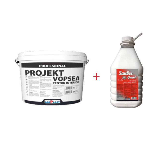 Vopsea lavabila pentru interior Adeplast Projekt 30 L + sauber grund 2 x 5 L
