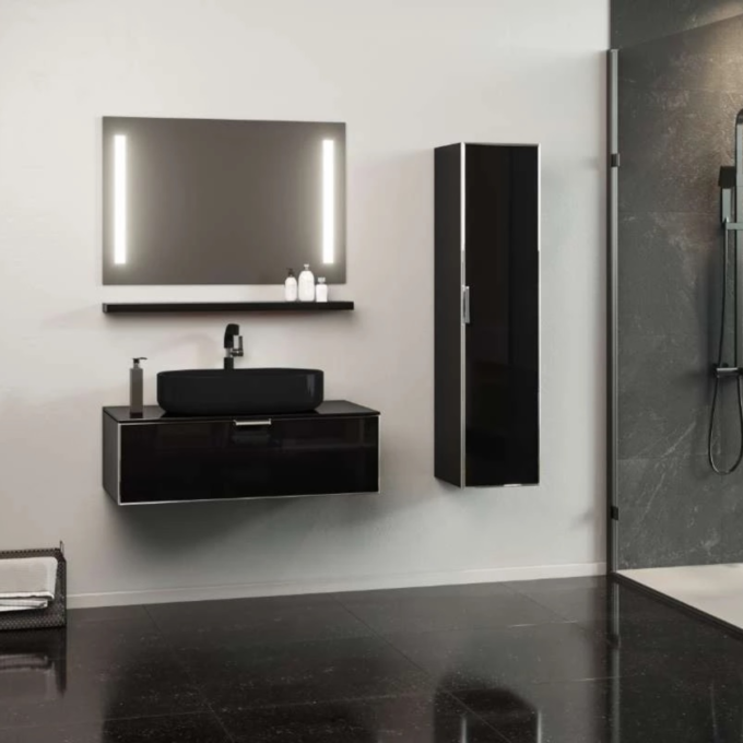 Set mobilier baie Orka Yalikoy  suspendat  3 piese  negru  90 cm
