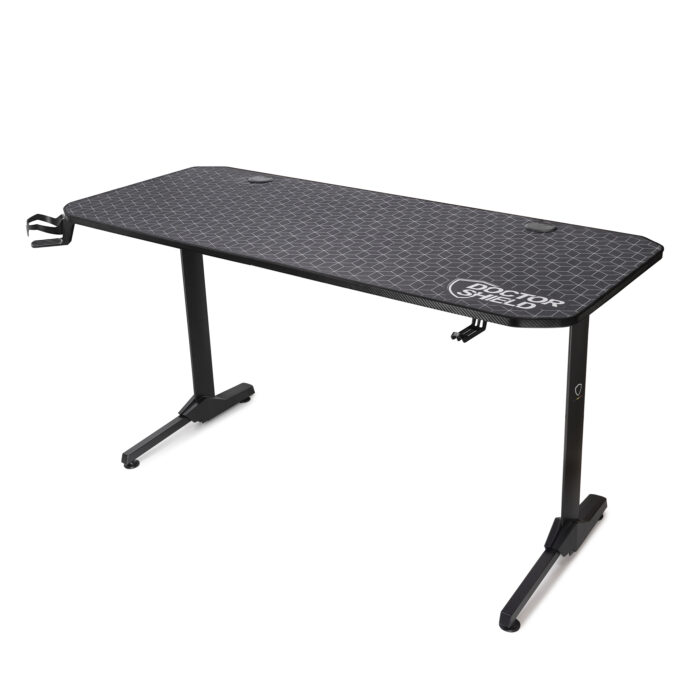 Birou Gaming, Dr.Shield EVO 2.0, King Size XXL, 140 x 60 x 75 CM, Cadru Otel, Blat Fibra de Carbon, Mouse Pad XXL Full Cover - Negru