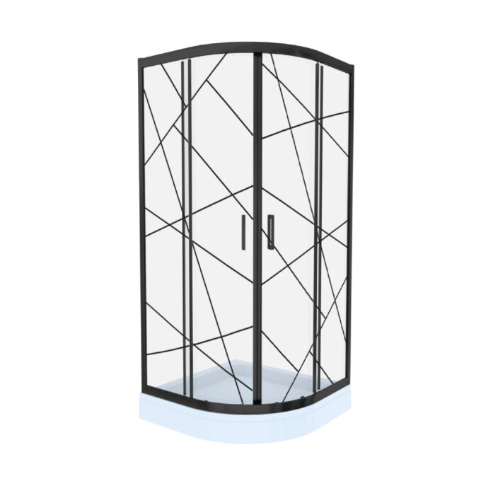 Cabina de dus simpla Celesta Titan  semirotunda  sticla cu model geometric 105 6 mm  80 x 80 x 190 cm  profil negru