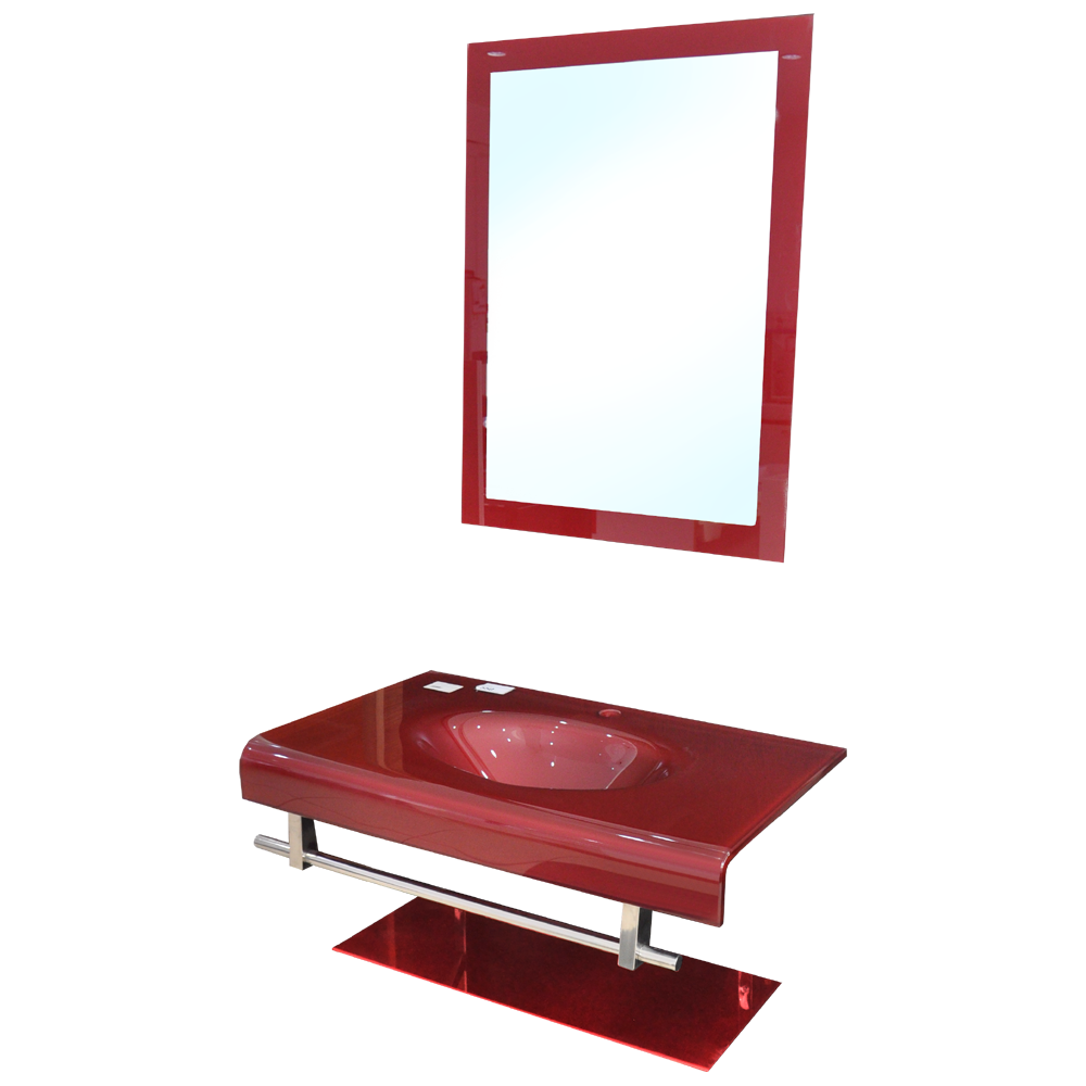 Set mobilier baie RM-081  suspendat  sticla  visiniu
