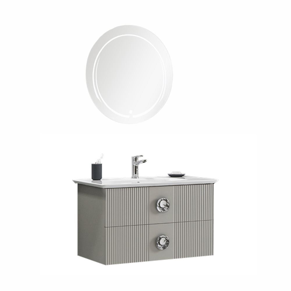 Set mobilier baie Vanity  suspendat  3 piese  gri  90 cm