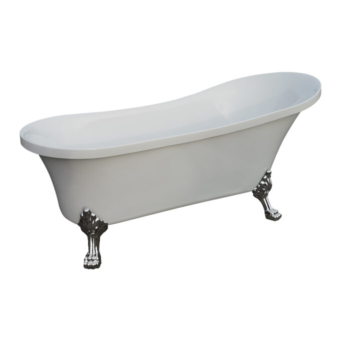 Cada baie freestanding Bella* BSM-404  acril  150 x 75 x 75 cm  alb  picioare argintii