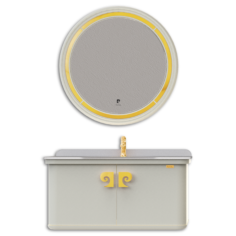 Set mobilier baie Pierre Cardin Eva  suspendat  3 piese  alb-auriu mat  101 cm