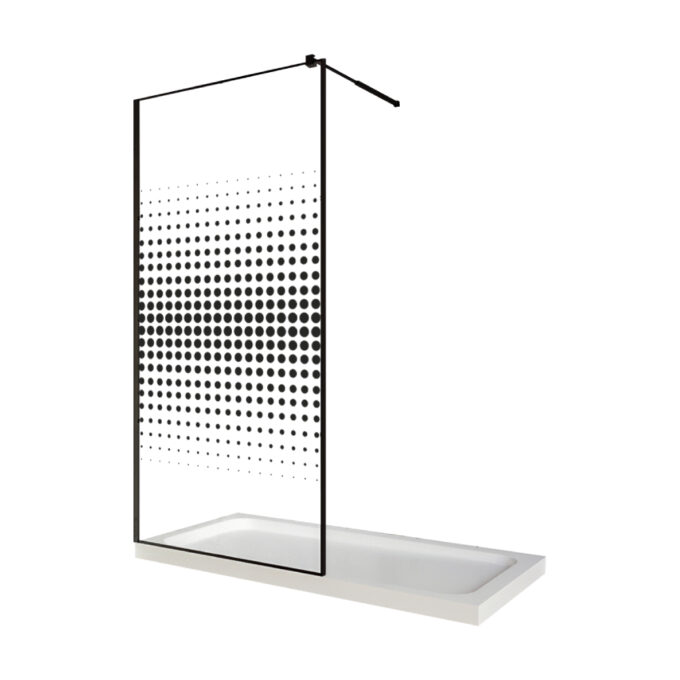 Paravan dus walk in / Perete dus  sticla cu model Dots 106 6 mm  profil negru mat  tija extensibila  80 x 200 cm