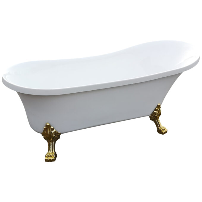 Cada baie freestanding Bella* BSM-404  acril  160 x 75 x 75 cm  alb  picioare aurii