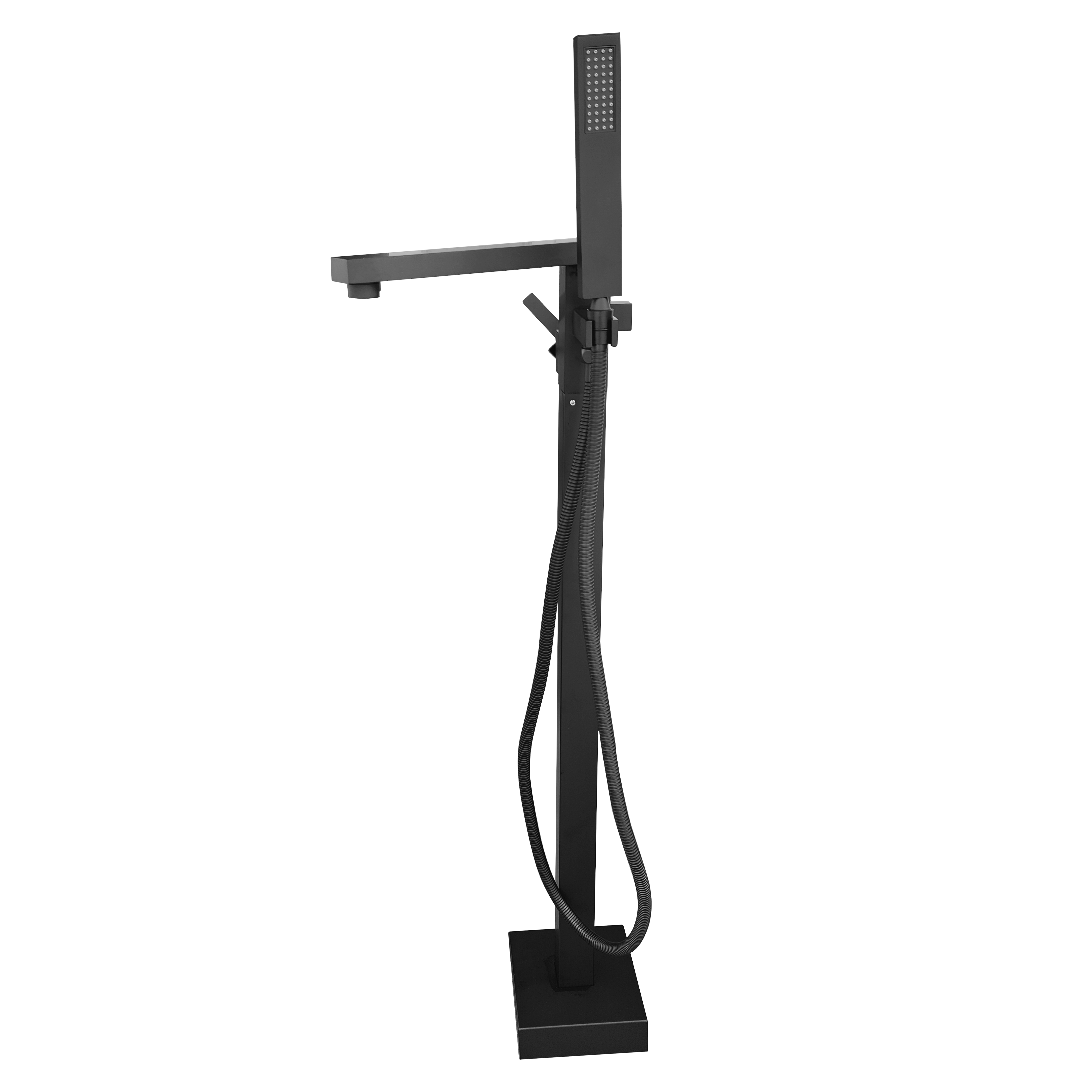 Baterie freestanding cu montaj pe pardoseala  cadru patrat  alama sanitara  negru