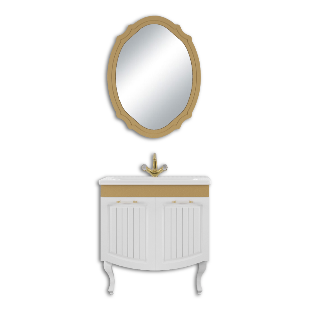 Set mobilier baie Huber  3 piese  alb-auriu  80 cm