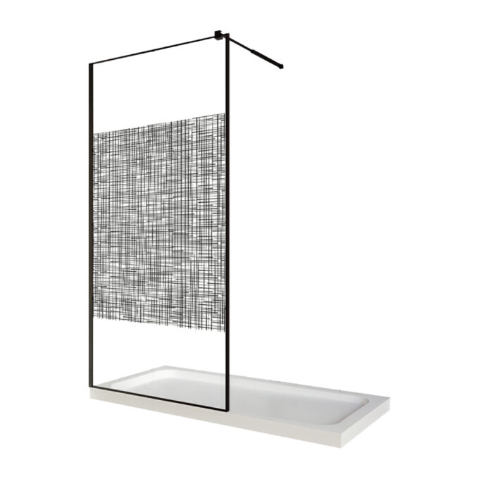 Paravan dus walk in / Perete dus sticla cu model Lines 104 6 mm profil negru mat tija extensibila 120 x 200 cm 1 Paravan dus walk in / Perete dus sticla cu model Lines 104 6 mm profil negru mat tija extensibila 120 x 200 cm