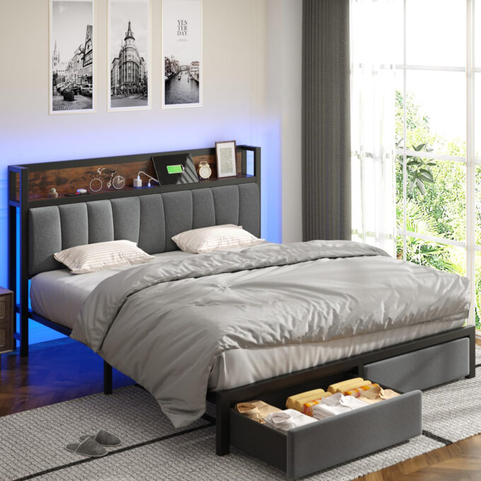 Cadru de Pat Doctor Home, 140 x 200, Stejar, Rezistenta 400 KG - Negru