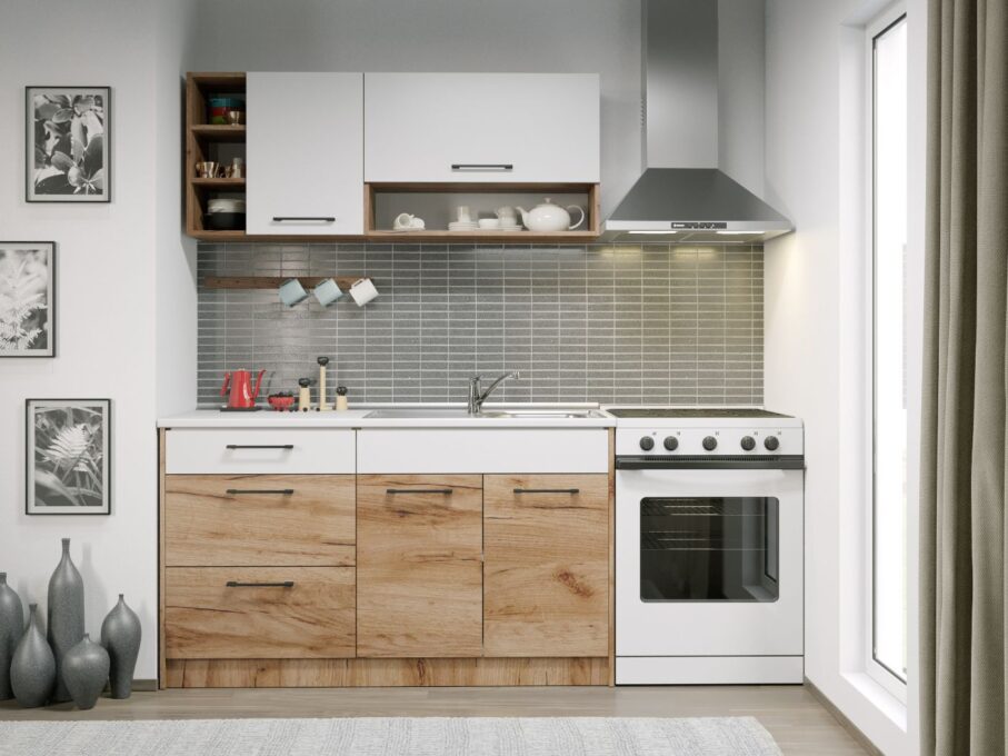 Set Mobila Bucatarie Gastro 140 Alb/Stejar - C09
