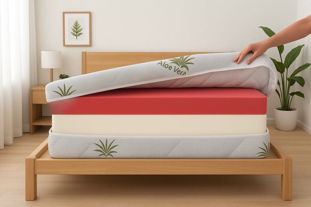 Husa saltea 140x200x14, Aloe Vera, matlasata, lavabila, detasabila, cu fermoar 4 laturi