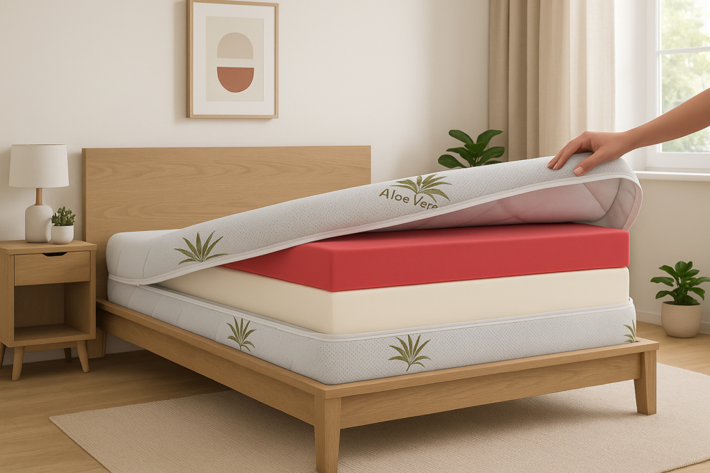 Husa saltea 100x200x25, Aloe Vera, matlasata, lavabila, detasabila, cu fermoar 4 laturi