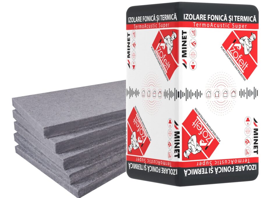 Placi izolatoare din poliester Izofelt TermoAcustic, izolare fonica/termica, 1000 x 600 x 100 mm, 6 bucati, 3.6 m2 1 Placi izolatoare din poliester Izofelt TermoAcustic, izolare fonica/termica, 1000 x 600 x 100 mm, 6 bucati, 3.6 m2