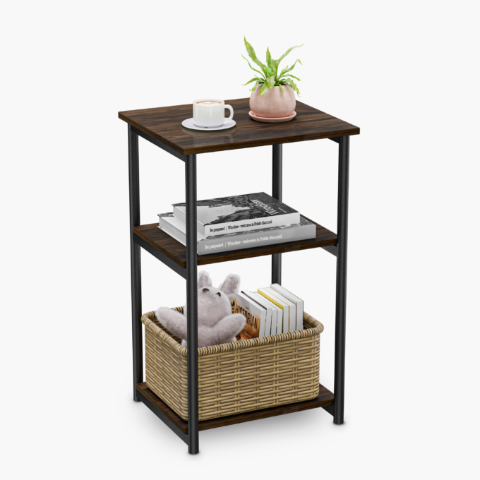 Noptiera cu Rafturi, Doctor Home Earth, 34 x 30 x 58 CM, Cadru Metal - Maro Rustic