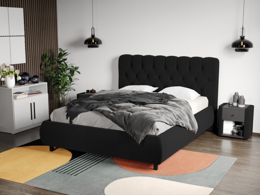Pat Tapitat Catifea Mega cu somiera fixa Negru Velluto 20 140x200