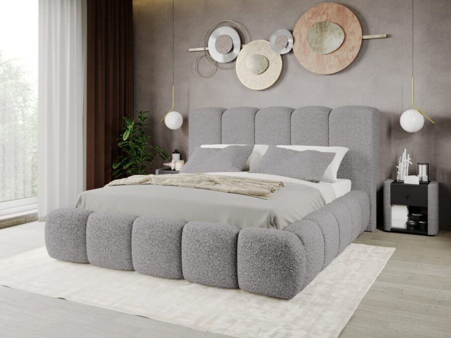 Pat Tapitat Noel tip bubble cu somiera fixa Gri - Rolf 6 140x200