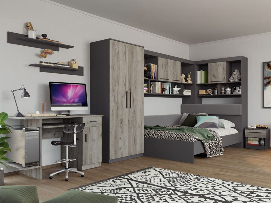 Set Dormitor Colt Lucio C9 Gri / Lemn