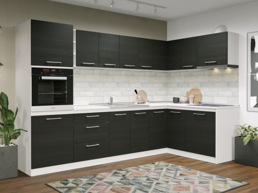 Set Mobila Bucatarie Colt Mina 300*160 Alb/Ferrara C197