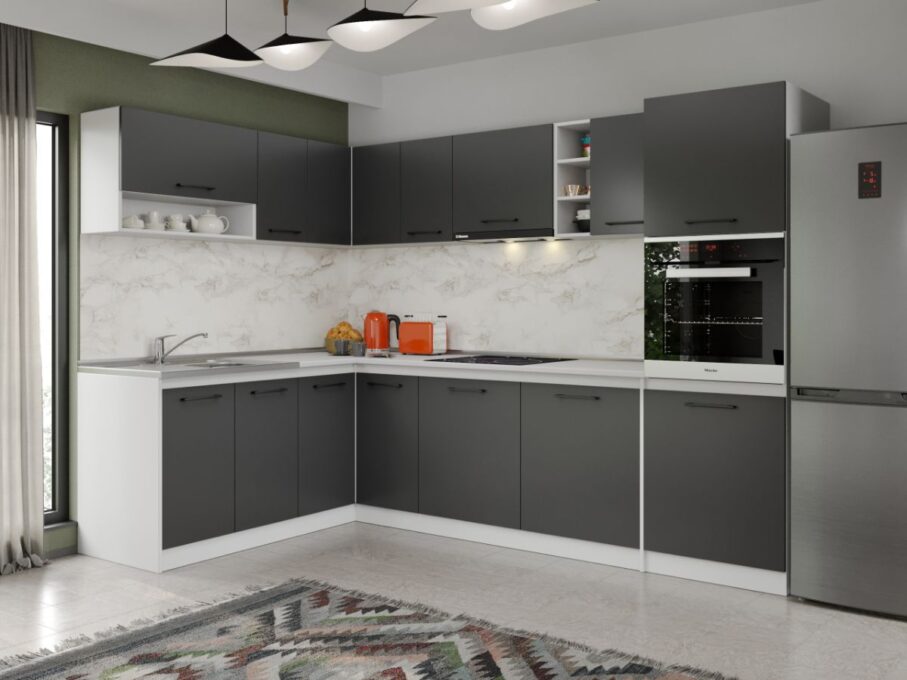 Set Mobila Bucatarie Colt Mina Grafit 180*280 Gri Antracit C194