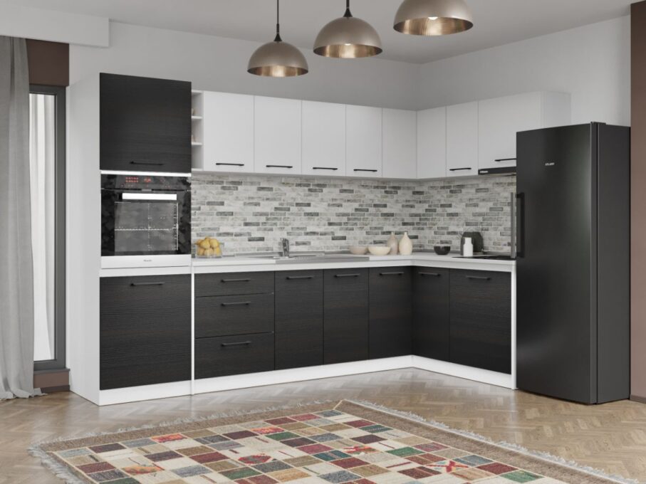 Set Mobila Bucatarie Colt Mina Yang 300*160 Alb/Ferrara C198