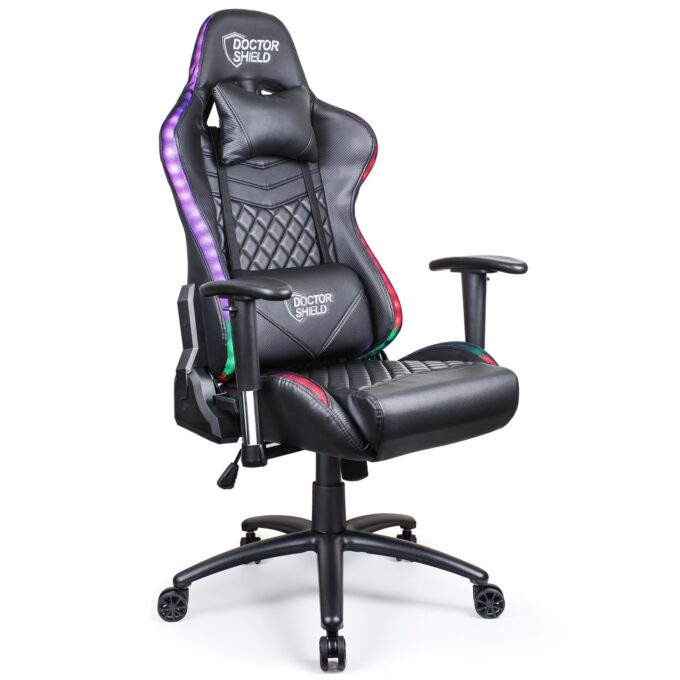 Scaun Gaming Profesional Dr.Shield Solar X, Iluminare RGB, King Size, Cadru Otel, Piele Sintetica - Negru/Negru