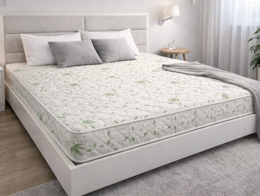 Saltea cu arcuri Somnia Aloe Vera 90x200, inaltime 20 cm, ortopedica, husa matlasata, doua fete, duritate medie