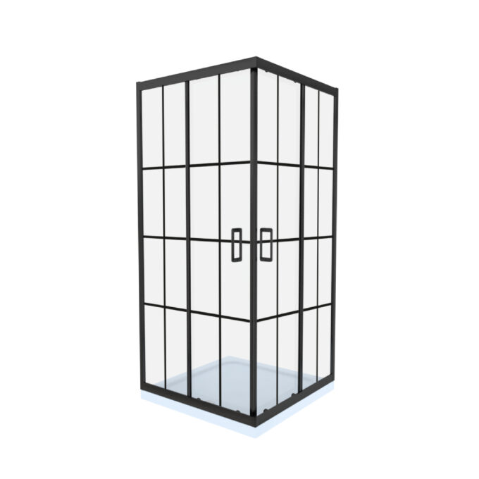Cabina de dus simpla Celesta Titan  patrata  sticla cu model Windows 101 6 mm  80 x 80 x 190 cm  profil negru