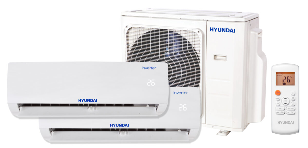 Pachet 2 camere, Aer conditionat multi-split Hyundai M, 9000 + 12000 BTU, Inverter, kit Wi-Fi inclus, HSAFAU-09HRDN + HSAFBU-12HRDN + H2OC-18HFN8-Q
