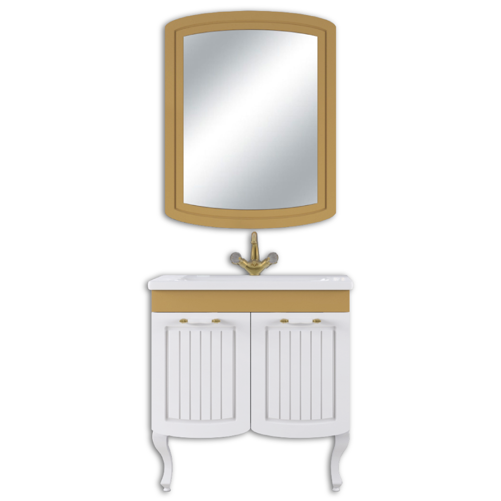 Set mobilier baie Pera  3 piese  alb-auriu  80 cm