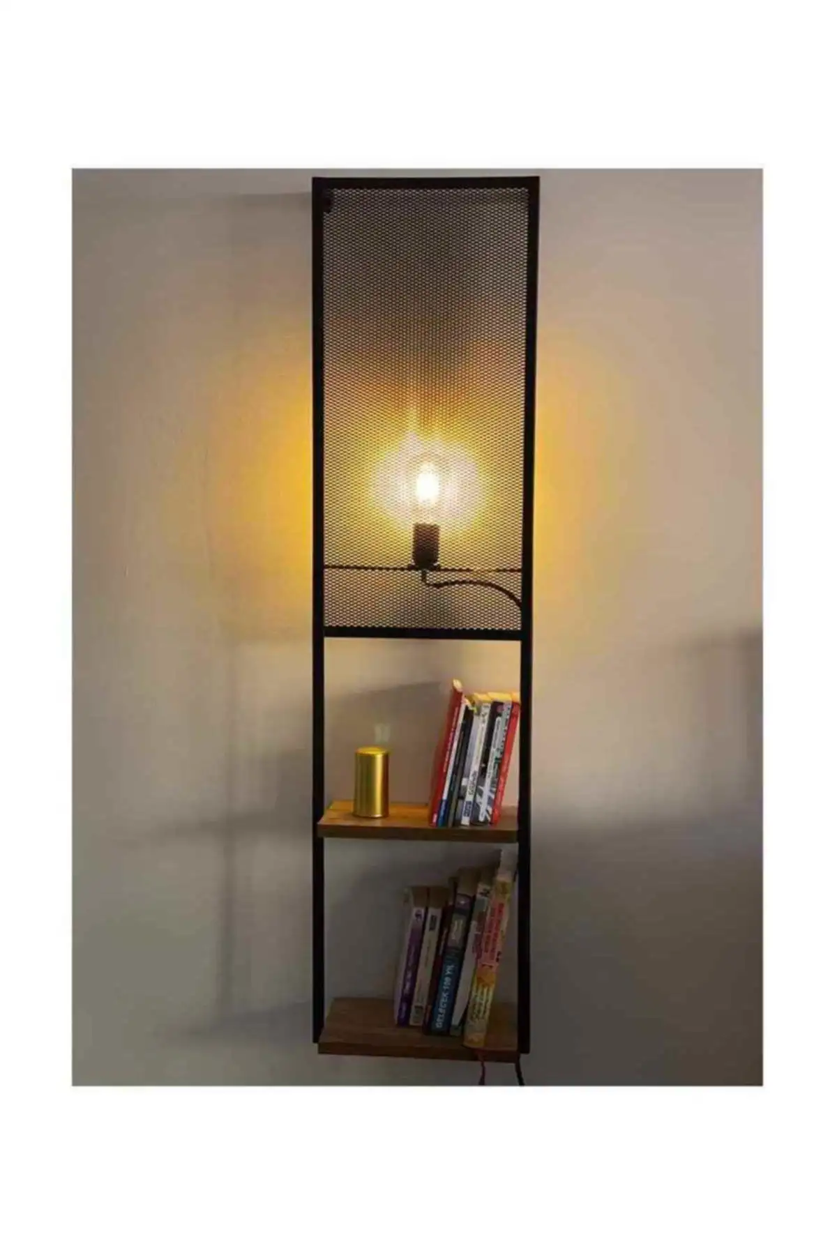 Raft de perete iluminat, Aleron Homs, lemn/metal, 33 x 16 x 125 cm, negru/natur 1 Raft de perete iluminat, Aleron Homs, lemn/metal, 33 x 16 x 125 cm, negru/natur