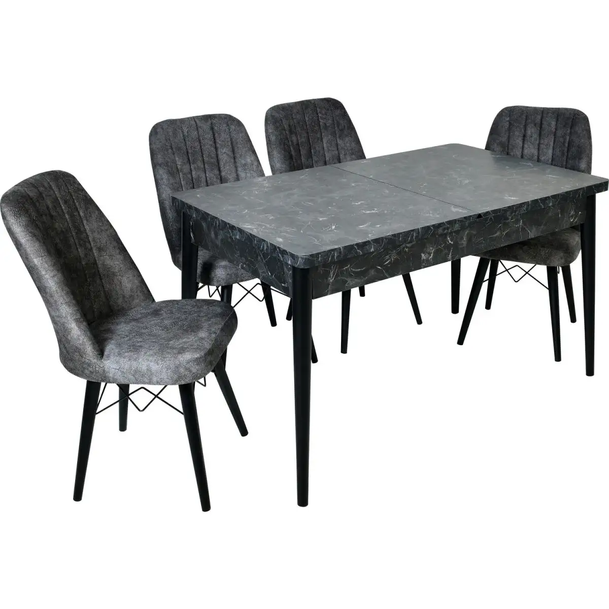 Set masa extensibila cu 4 scaune tapitate Homs cargold 250-30051 negru- gri 170 x 80 cm